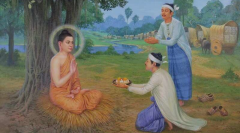  Tapussa và Bhallika dâng bữa ăn đầu tiên đến Đức Phật sau khi Ngài giác ngộ